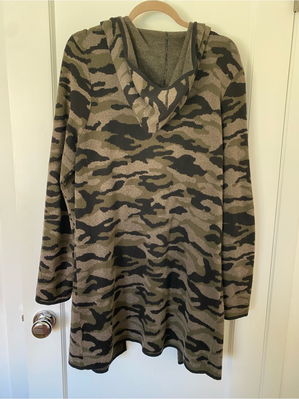 Rachel Zoe Hooded Camo Knit Cardigan- Olive & Black
